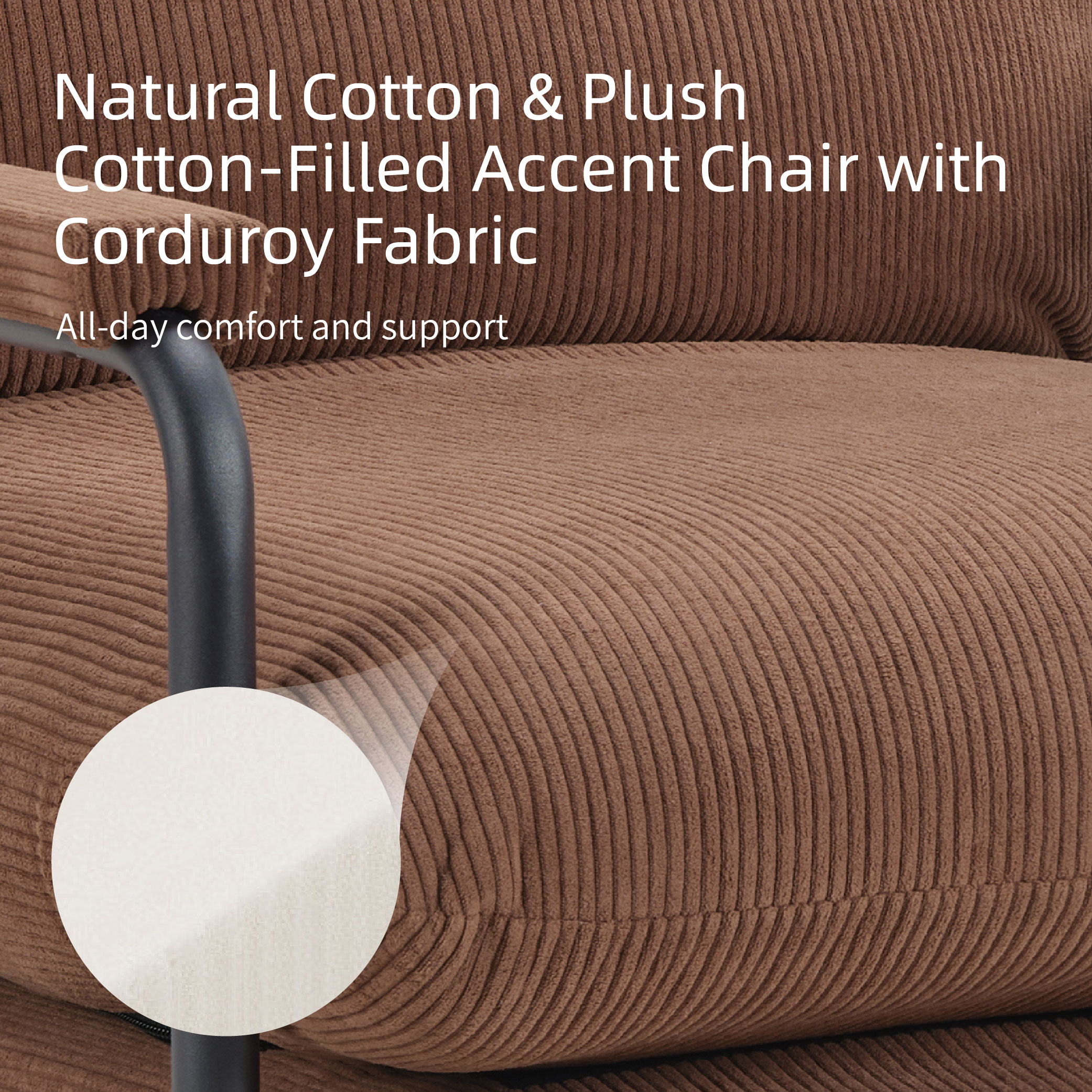 Modern Accent Chair, Reclining Chair With Adjustable Backrest, Corduroy Chair With Metal Frame, Reading Chair, Comfy Lounge Chair For Living Room, Bedroom, Office, Brown_voghion.com
